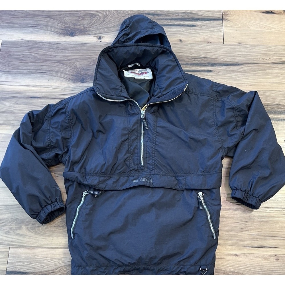 Vtg Obermeyer Anorak Pullover Jacket Women M Black Ski 90s New Arc Hooded Retro